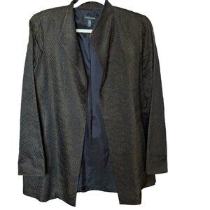 VTG Eileen Fisher Dress Jacket Medium Open Front Textured Silk Blend Brown Black